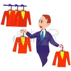 300x300 Royalty Free A Suit Salesman Hanging Up Two Suits. 155491 Vector