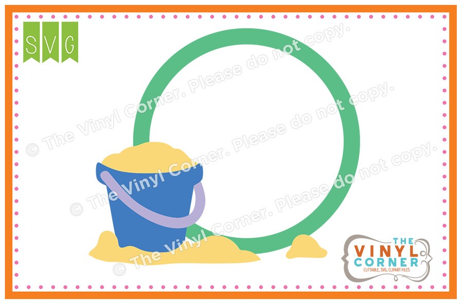 900x600 Applique Corner Sand Bucket Monogram Frame Cuttable Svg Clipart Design