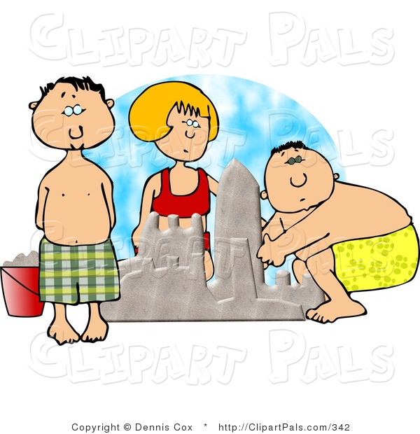 600x620 Pal Clipart Of Three Boys And Girl Building A Sand Castle