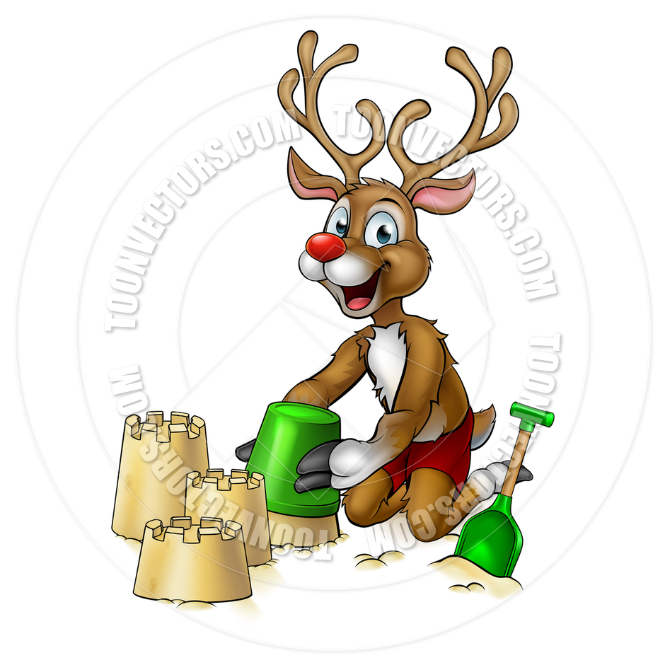 940x940 Christmas Reindeer Making Beach Sandcastles By Geoimages Toon