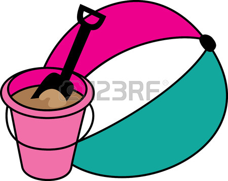 450x356 Bright Beach Ball And Pink Bucket With Shovel And Crab On Sand