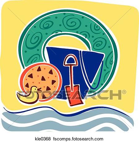 450x461 Stock Illustration Of A Rubber Duck,pail And Shovel,floating Ball