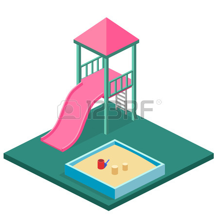 450x450 Isometric Sandbox With Toys And Benches. 3d Outdoor Furniture