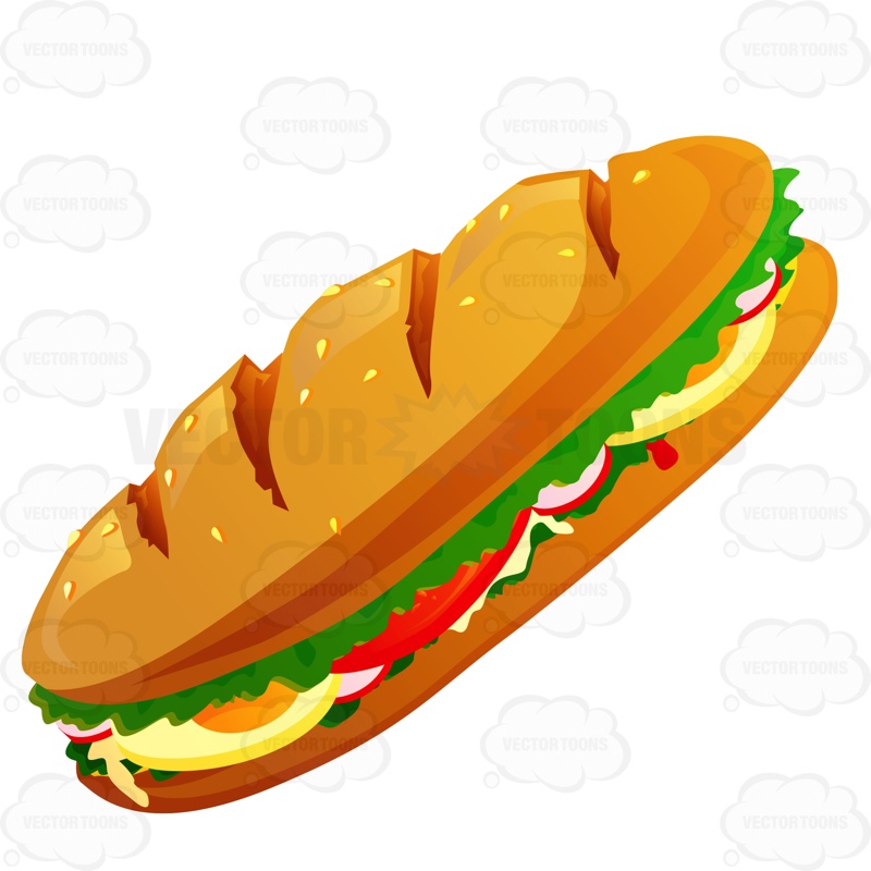 800x800 Sub Sandwich With Veggies And Eggs Cartoon Clipart