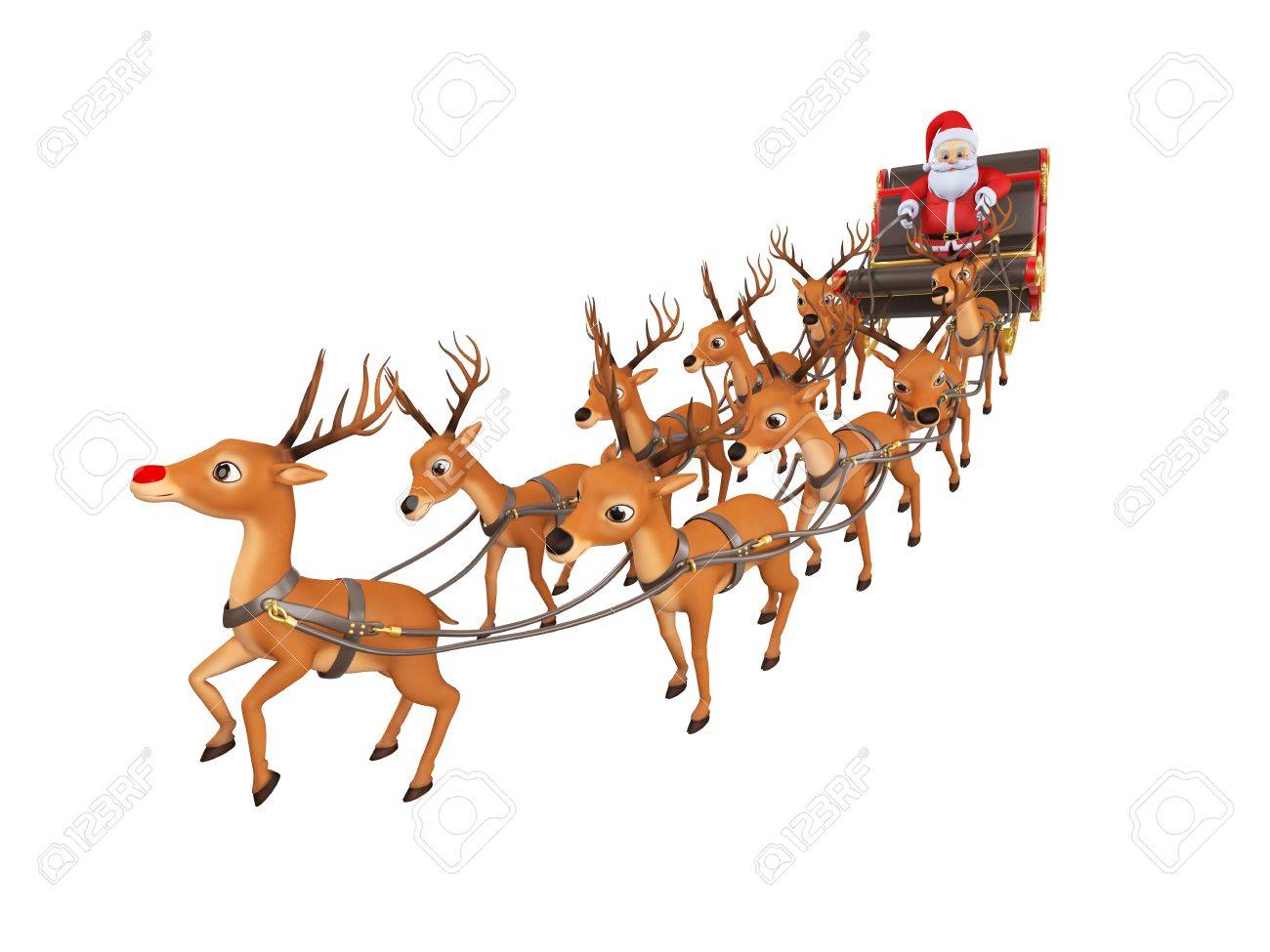 1300x975 3d Rendered Illustration Of Santa With His Sleigh Stock Photo