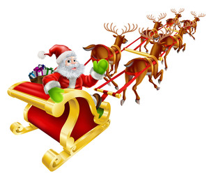 300x258 Abstract Blue Background Santa Claus In His Sleigh Royalty Free