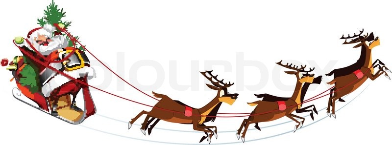 800x297 White Background With Santa Claus Flying His Sleigh Stock Vector