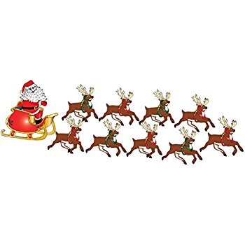 350x350 Santa Claus Wall Decals In His Sleigh With 8 Reindeer
