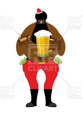 293x400 Bad Black Santa Claus With Beer And Cigar Royalty Free Vector Clip