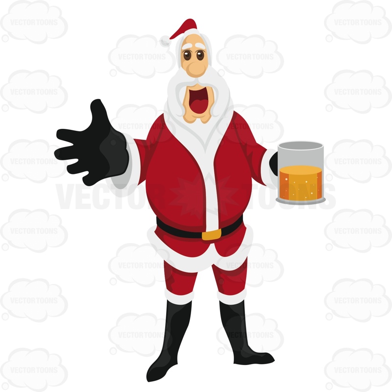 800x800 Santa Claus Holding A Mug Of Beer Cartoon Clipart
