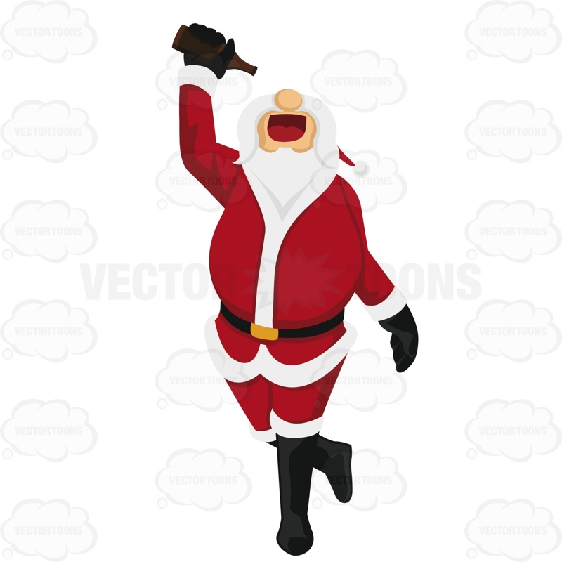 800x800 Santa Claus Is Walking While Holding A Bottle Of Beer Above His