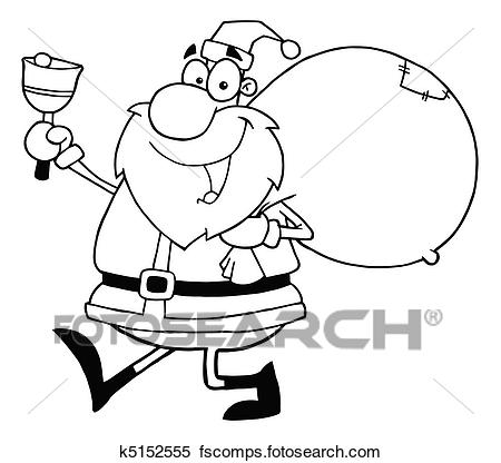 450x416 Clipart Of Outline Santa Waving A Bell K5152555