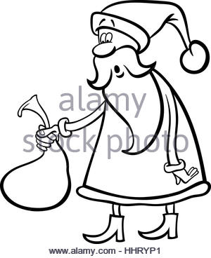 300x368 Black And White Drawing Of Santa Holding A Christmas Sign Stock