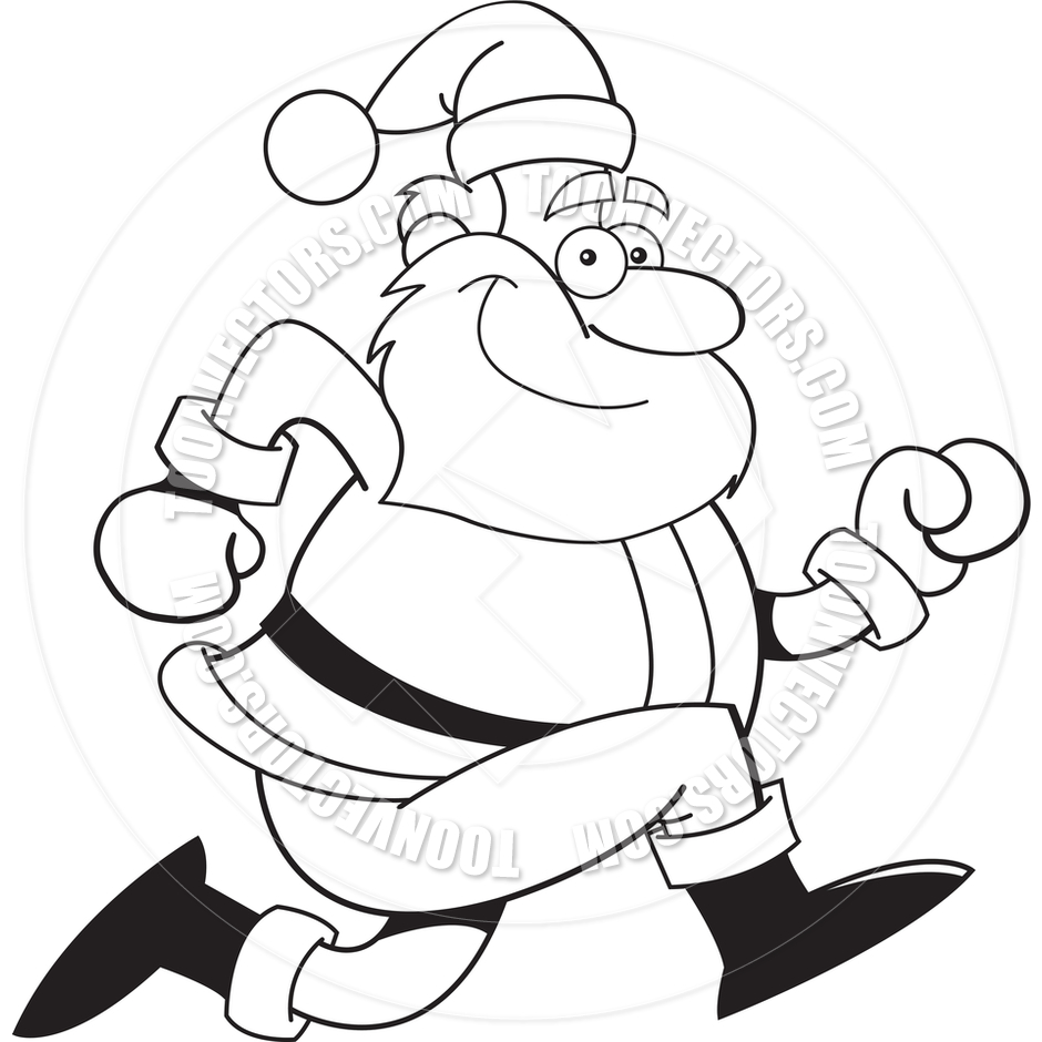 940x940 Cartoon Santa Claus Running (Black And White Line Art) By