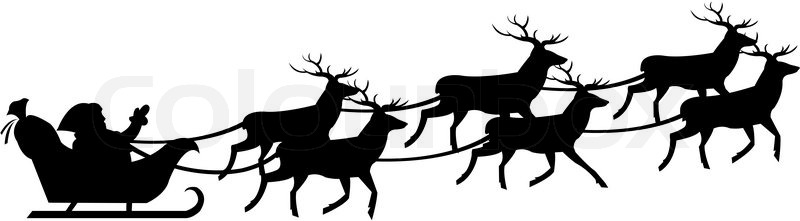 800x221 Silhouette Of Santa Claus On Sledge With Deer, Isolated On White