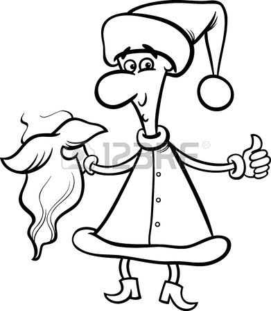 391x450 Black And White Cartoon Illustration Of Funny Moon As Santa Claus