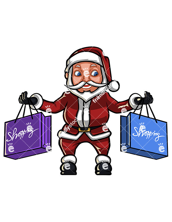 585x755 Santa Claus Holding Christmas Shopping Bags Cartoon Vector Clipart