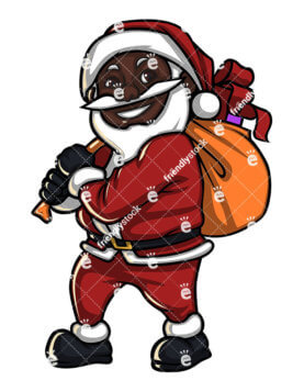277x357 Black Santa Claus Holding A Huge Gift Box Cartoon Vector Clipart