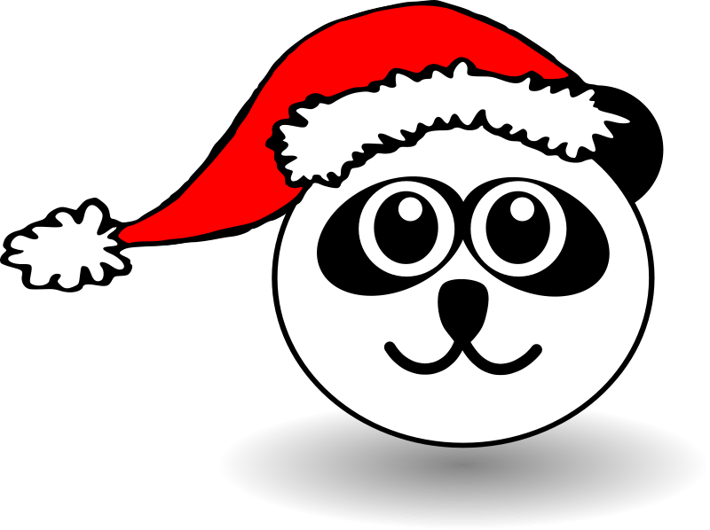 800x598 Funny Panda Face Black And White With Santa Claus Hat Free Vector