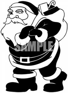 219x300 Picture Black And White Santa With A Pack Of Toys
