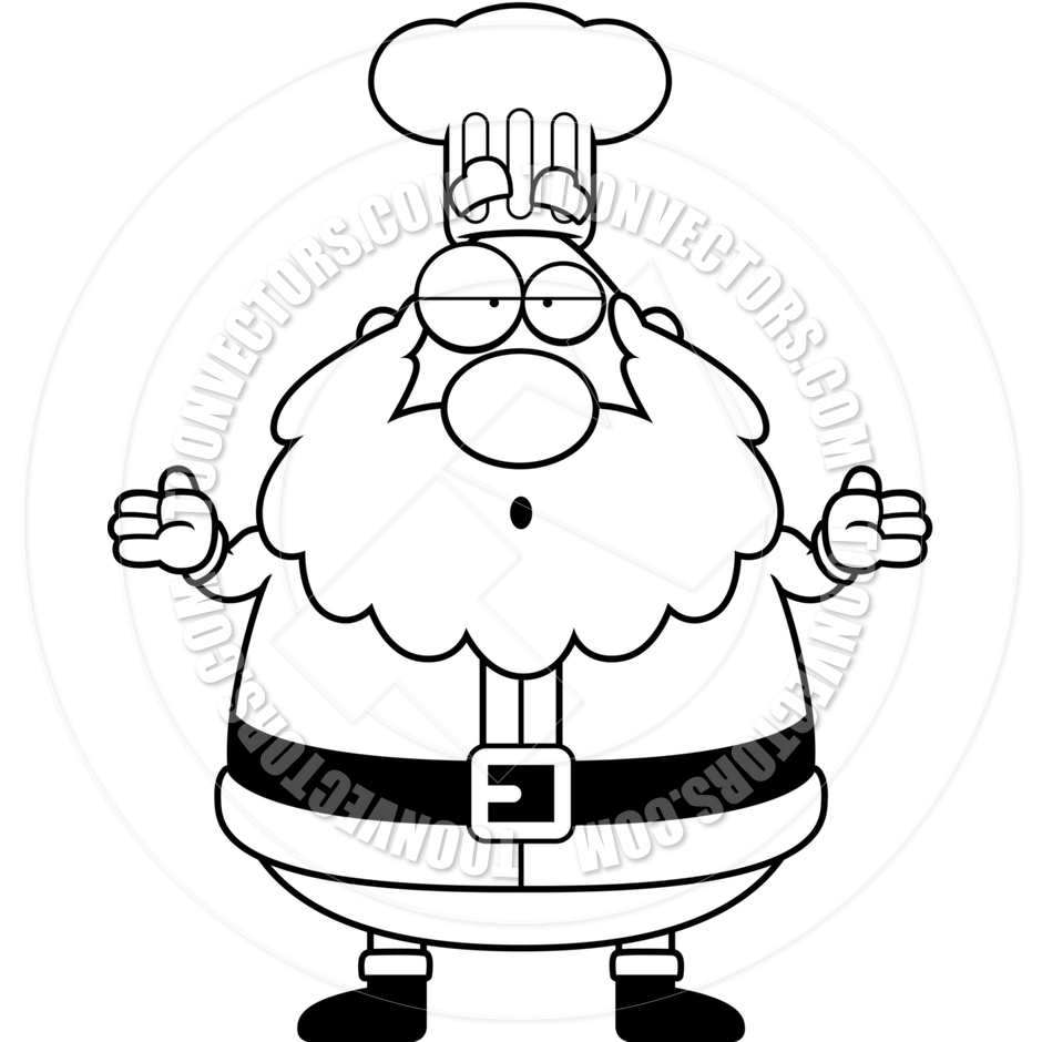 940x940 Cartoon Santa Claus Chef Confused (Black And White Line Art) By