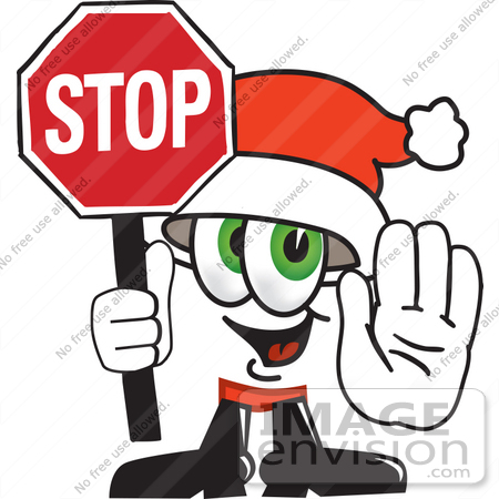450x450 Clip Art Graphic Of A Santa Claus Cartoon Character Holding A Stop