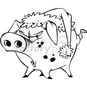 300x300 Royalty Free Black White Cartoon Pig Wearing Santa Hat 387924