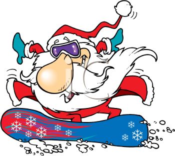 350x312 Cartoon Of Santa Claus Snowboarding