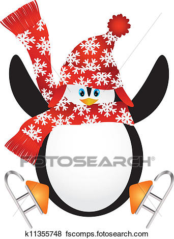 342x470 Clip Art Of Penguin With Santa Hat Ice Skating Illustration
