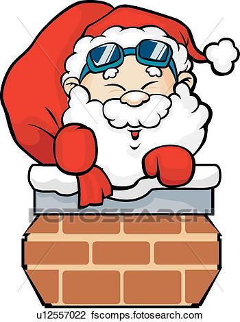 350x470 Clip Art Of Santa Is Going Down The Chimney U12557022
