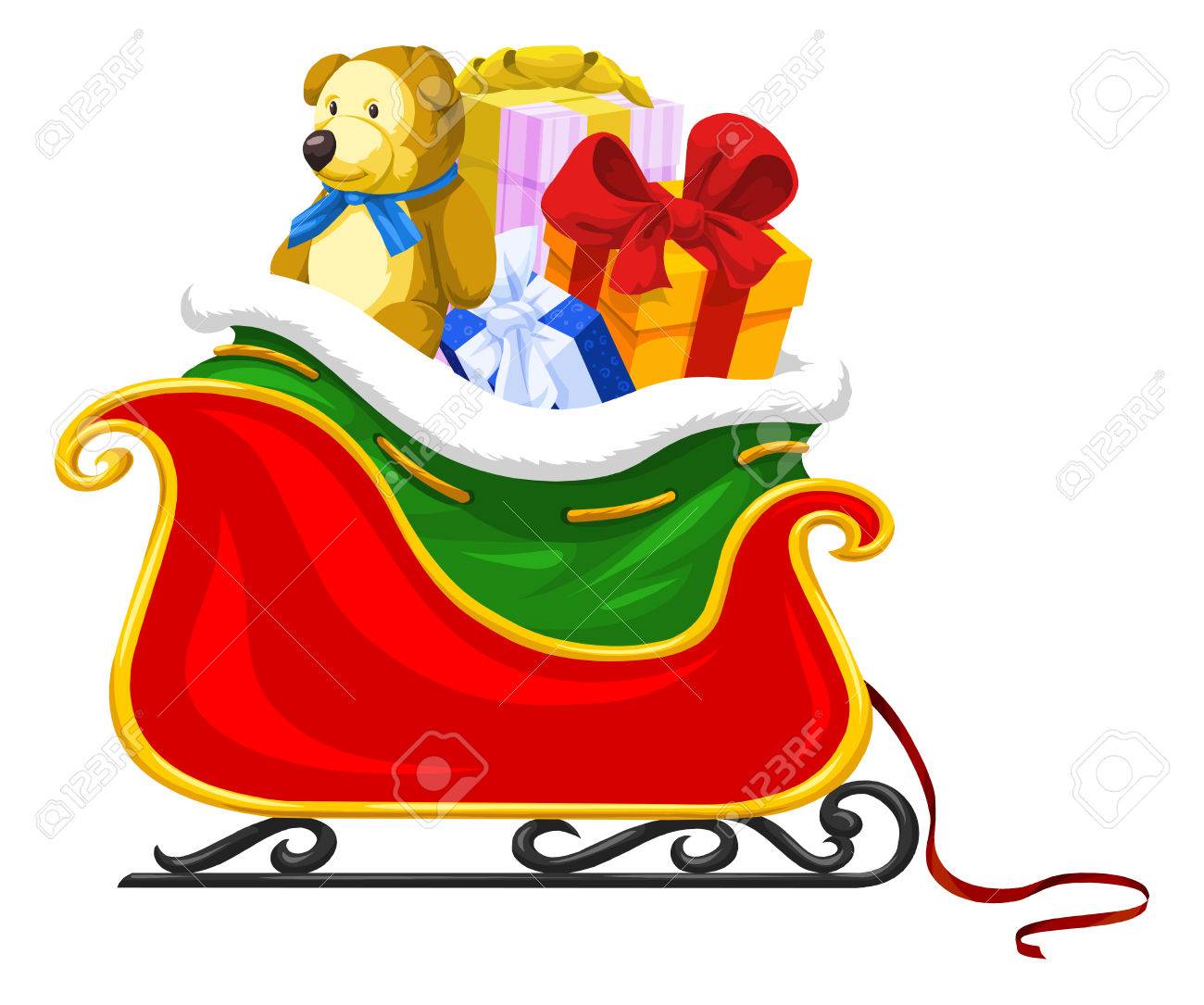 1300x1085 Santa's Sleigh Full Of Christmas Presents, Vector Illustration