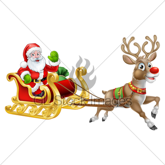 325x325 Santa Reindeer Sleigh Cartoon Christmas Scene Gl Stock Images