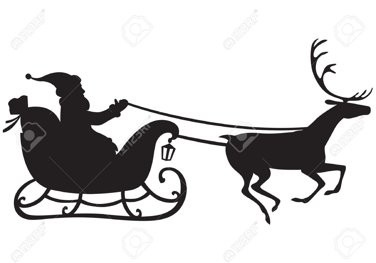 1300x909 Silhouette Of Santa Claus Riding A Sleigh Pulled By Reindeer