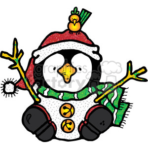 300x300 Royalty Free Penguin Snowman With Santa Hat 388015 Vector Clip Art
