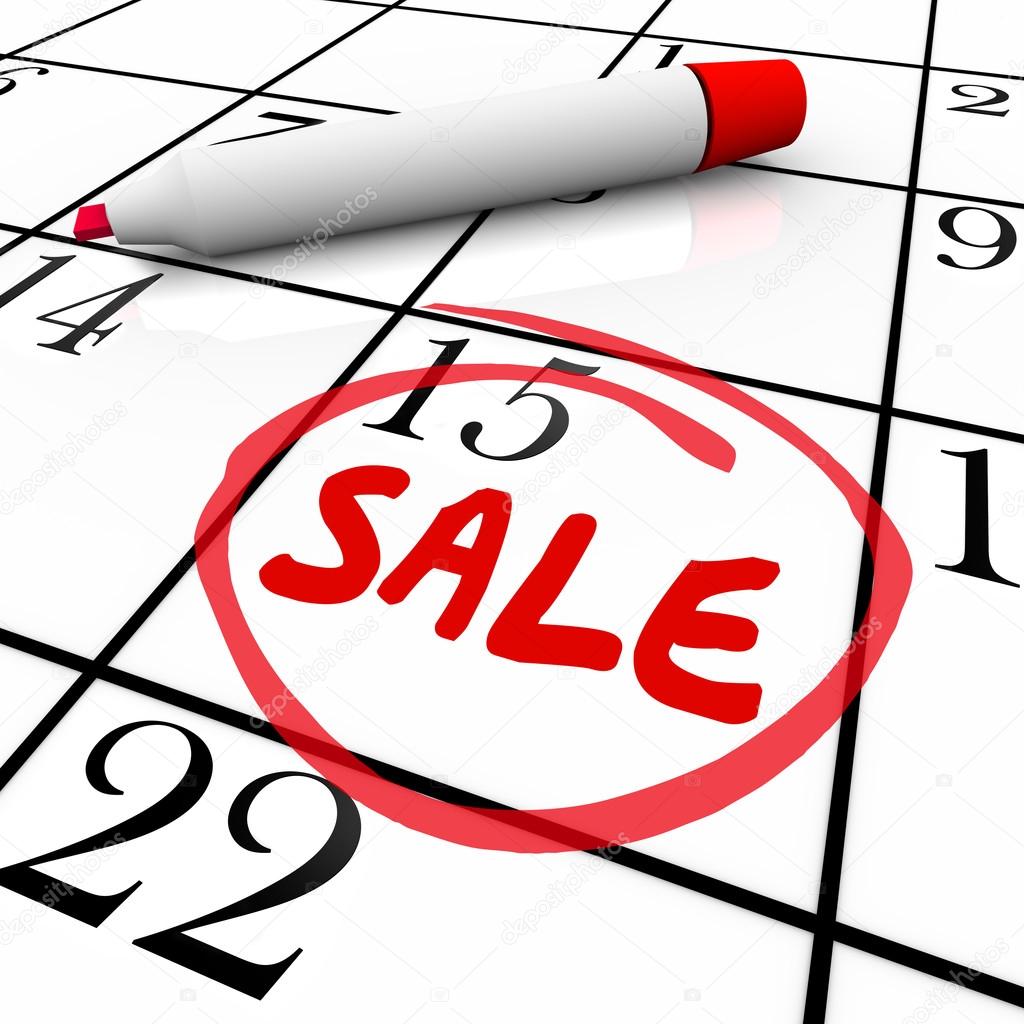 1024x1024 Sale Word Written And Circled In Red Marker On A Calendar Stock