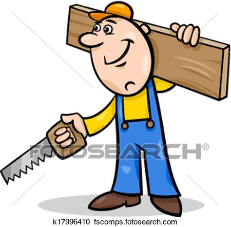 450x442 Clipart Of Worker With Saw Cartoon Illustration K17996410