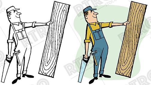 504x286 A Carpenter Holds A Large Piece Of Wood And His Saw Vintage Retro