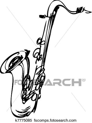 352x470 Clipart Of Sketch Brass Musical Instrument Saxophone Tenor