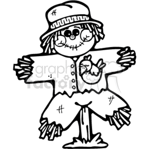300x300 Royalty Free Black And White Scarecrow 144754 Vector Clip Art