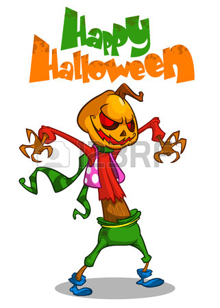 321x450 Halloween Scary Pumpkin Head Scarecrow, Vector Postcard
