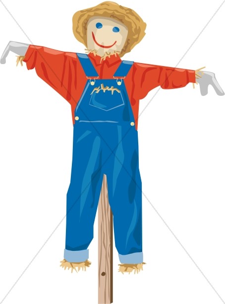 454x612 Scarecrow In Overalls Harvest Day Clipart