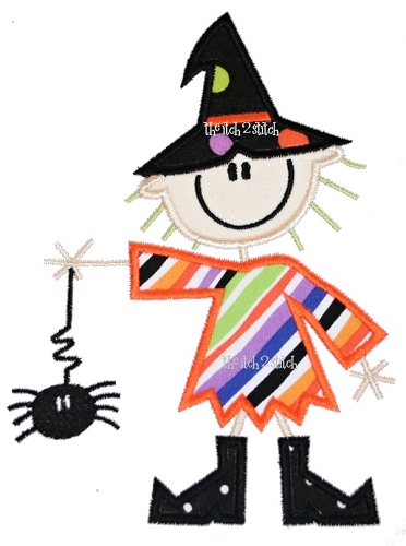 372x500 Stick Figure Witch Scarecrow Applique The Itch 2 Stitch