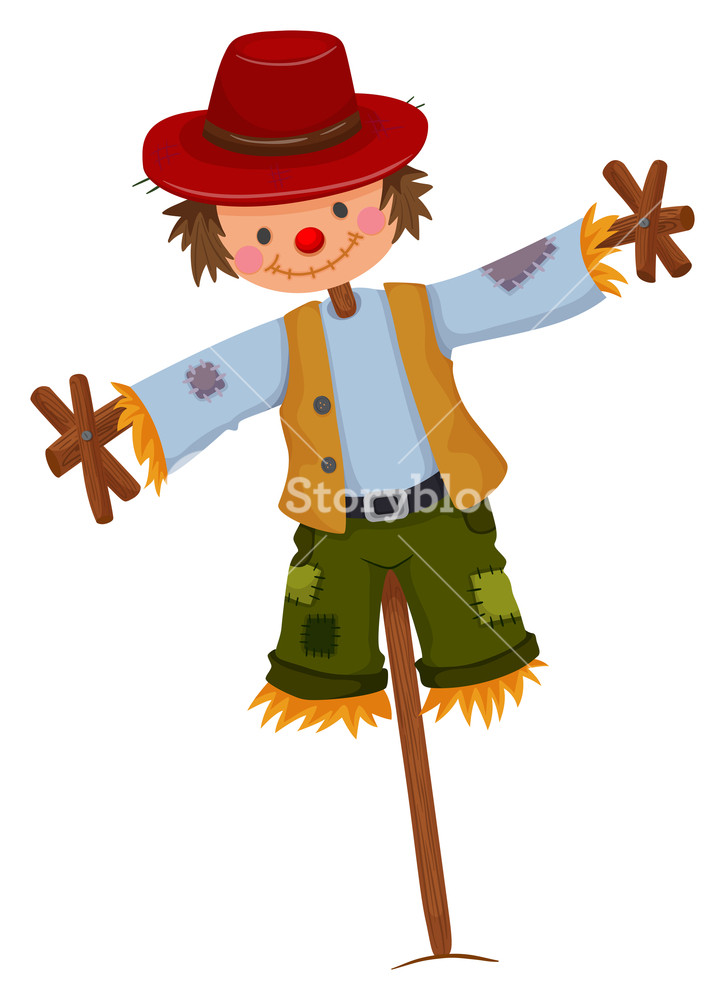 725x1000 Scarecrow Wearing Red Hat And Vest Illustration Royalty Free Stock