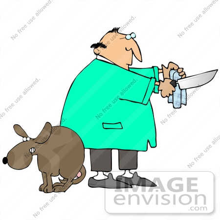 450x450 Clip Art Graphic Of A Male Caucasian Veterinarian Cleaning A Knife