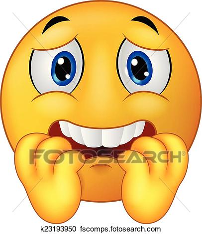 406x470 Clipart Of Scared Emoticon Smiley Cartoon K23193950