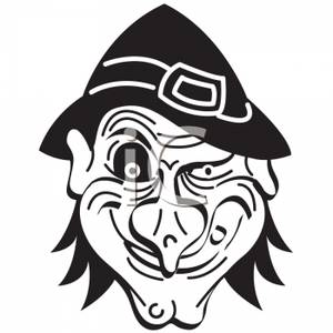 300x300 Black And White Cartoon Of A Scary Witches Face