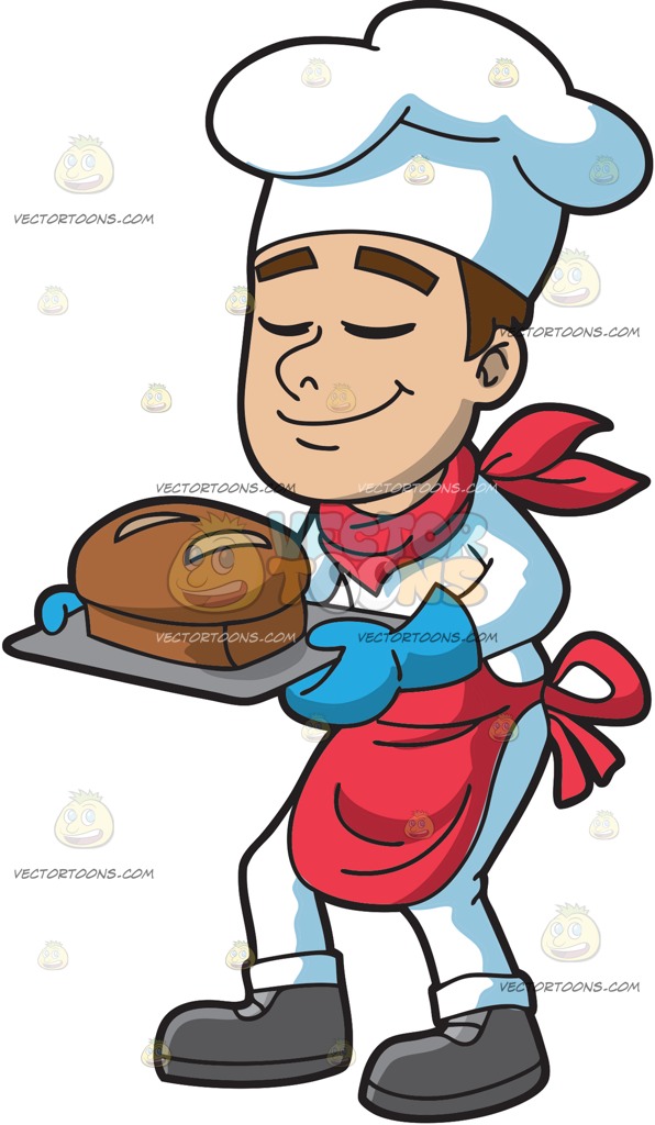 596x1024 A Chef Smelling A Loaf Of Fresh Bread Cartoon Clipart
