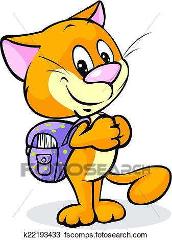 337x470 Clipart Of Cat With School Bag Standing Isolated On White