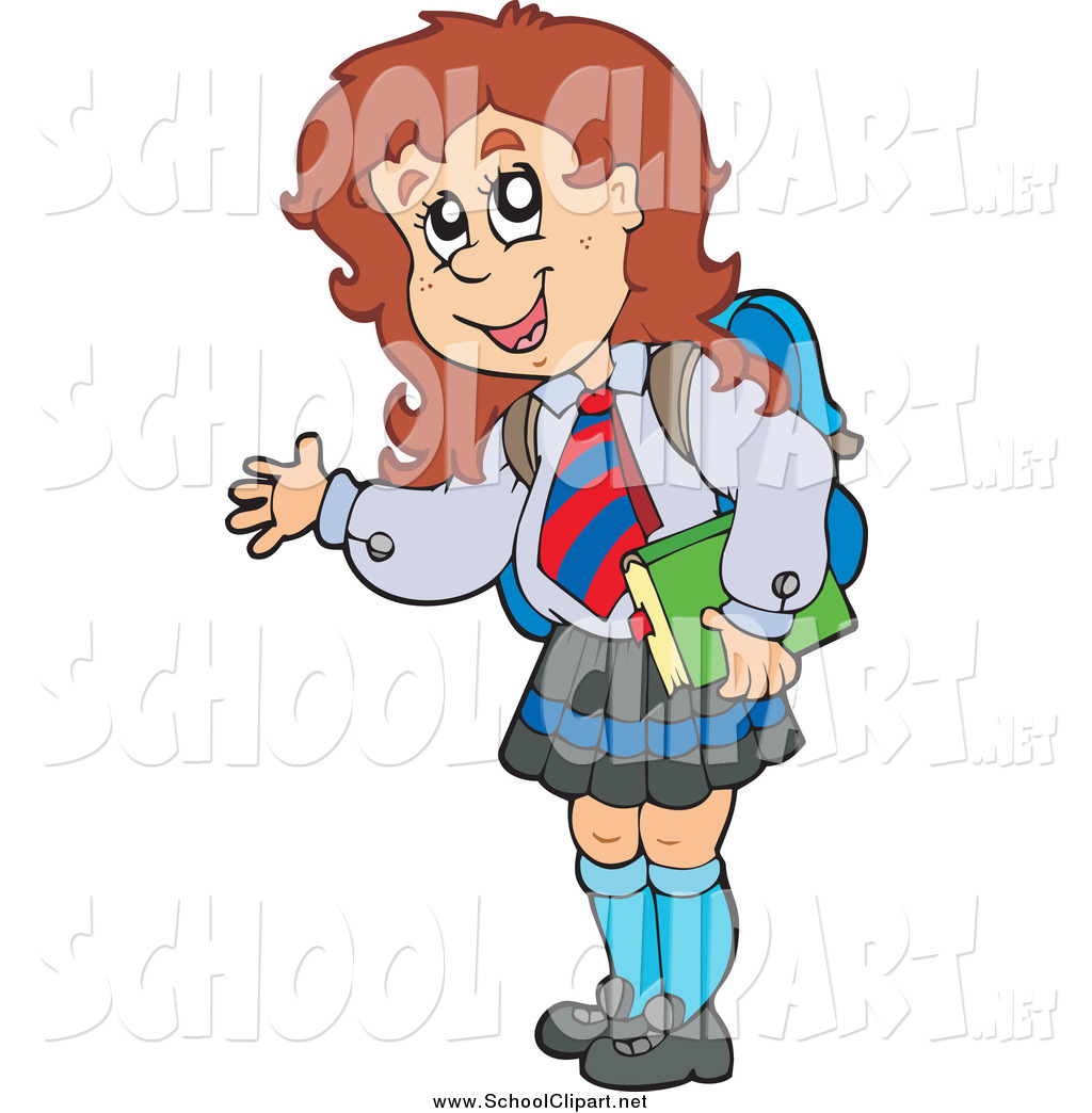 1024x1044 Cliprt Of Brunette White School Girl Wavingnd Carrying