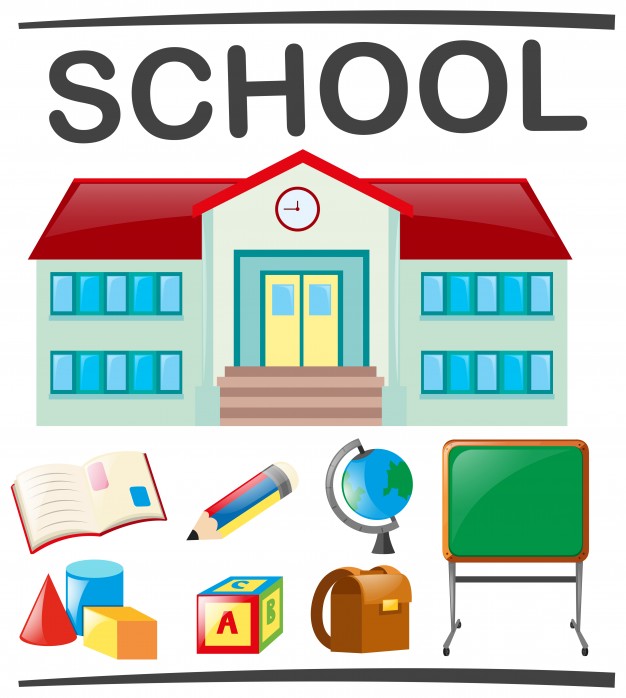 626x698 School Set With School Building And Objects Vector Free Download